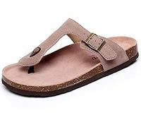 Femmes Slide Hommes Liège Semelle Sandales Plates Réglables en Cuir Boucle Décontractée Peep Toe Chaussures Suede Tongs été（Marron,46/47 EU,44 Taille de la Marque
