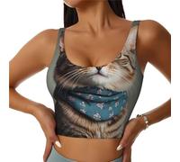 Femmes Slim Fit Yoga Sport Vest Demure Cat Imprimé Fitness Vest pour Danse, Pilates, Cardio, Course, noir, Small