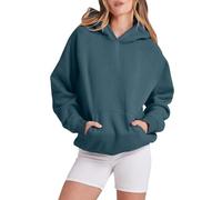 Femmes Solide Basic Polaire Lettre Lâche Sweat à Capuche Sweatshirt Manches Longues Poche Drop Épaule Pull Top, bleu clair, L
