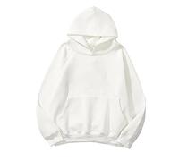 Femmes Solide Basic Polaire Lettre Lâche Sweat à Capuche Sweatshirt Manches Longues Poche Drop Épaule Pull Top, Blanc., XXL