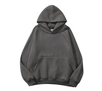 Femmes Solide Basic Polaire Lettre Lâche Sweat à Capuche Sweatshirt Manches Longues Poche Drop Épaule Pull Top, gris, XXL