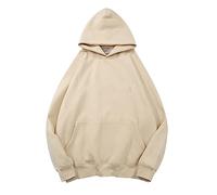 Femmes Solide Basic Polaire Lettre Lâche Sweat à Capuche Sweatshirt Manches Longues Poche Drop Épaule Pull Top, beige, M