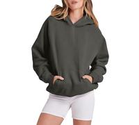 Femmes Solide Basic Polaire Lettre Lâche Sweat à Capuche Sweatshirt Manches Longues Poche Drop Épaule Pull Top, gris foncé, XL
