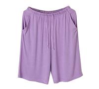 Femmes Sport Couleur Unie Mince Grande Taille Maison Pantalons Ample Peut être Porté À L'extérieur Cinq Pantalons Pyjama Pantalons Femme Chemise de Nuit à Manches Longues, lilas, XXL