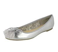 Femmes Spot On Ballerines Plates Enfiler Bouton À Nœud Pompon Argent/Plaqué Or