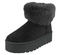 Femmes Spot On F4463 Plateforme Confortable Bottines Avec Faux Col Fourrure