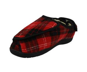 Femmes Spot On Fausse Fourrure Riptape Pied Large Textile Écossais Pantoufles