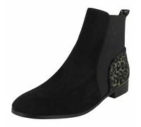 Femmes Spot On Noir Microfibre Imprimé Léopard à Enfiler Talon Bottines : F51115