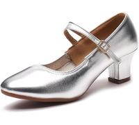 Femmes Standard Salon Danse Chaussures 5cm Talon Bout Fermé Moderne Salsa Tango Bachata Valse Valse Danse Pompes Danse Latine Pratique Chaussures Weddig Social Party Soirée Da, Silver, 35 EU