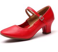 Femmes Standard Salon Danse Chaussures 5cm Talon Bout Fermé Moderne Salsa Tango Bachata Valse Valse Danse Pompes Danse Latine Pratique Chaussures Weddig Social Party Soirée Da, Red, 40 EU