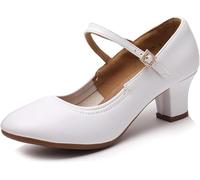 Femmes Standard Salon Danse Chaussures 5cm Talon Bout Fermé Moderne Salsa Tango Bachata Valse Valse Danse Pompes Danse Latine Pratique Chaussures Weddig Social Party Soirée Da, White, 41 EU