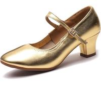 Femmes Standard Salon Danse Chaussures 5cm Talon Bout Fermé Moderne Salsa Tango Bachata Valse Valse Danse Pompes Danse Latine Pratique Chaussures Weddig Social Party Soirée Da, Gold, 40 EU