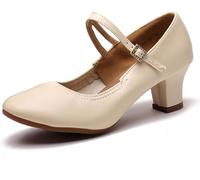Femmes Standard Salon Danse Chaussures 5cm Talon Bout Fermé Moderne Salsa Tango Bachata Valse Valse Danse Pompes Danse Latine Pratique Chaussures Weddig Social Party Soirée Da, Beige, 40 EU