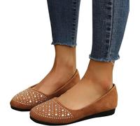 Femmes Strass Appartements Chaussures De Mariage Confort Bout Rond Ballet Personnes Âgées Chaussure Plate Talon Bas Habillé Chaussures Slip on, Brown, 39 EU/8 US