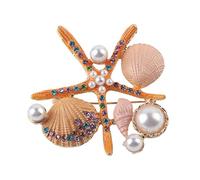 Femmes Strass Perle Broche, Grande Coloré Étoile De Mer Broche Broches Fantaisie Style Vintage Shell Cristal Broches Robe Accessoires Bijoux Boutonnière Corsage Pour Chapeau Sac Costume (orange)