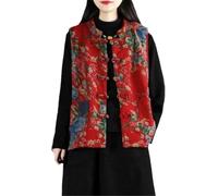Femmes Style Chinois Veste Rembourrée Vintage Floral Matelassé Gilet Sans Manches avec Noeud Traditionnel Broderie Top Oriental Rétro Bohème Ethnique Outwear Hanfu, S1., 4XL