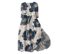 Femmes Style Coréen Robes à Lacets Haut Taille Défini Chemise Midi Robe d'été Demi-Manches Tendance A-line Robe de fête Femmes Sexy, Marine, L