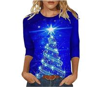 Femmes Sweatshirt De Noël Pas Cher,T-Shirt Manches Longues Col Rond Avec Impression Sapin De Noël,Pulls Noël Décontracté Grande Taille En Coton Automne Hiver,Sweats De Noël 3/4 Manches Femme 2024
