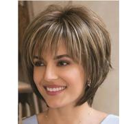 Femmes synthétiques mélangées blondes brunes perruques courtes perruques de cheveux naturels perruque de cheveux résistant à la chaleur pour les femmes-brun mixte Blonde-8 pouces