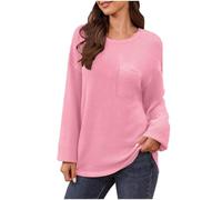 Femmes T-Shirt Manches Longues Col Rond Haut de Blouses Couleur Unie Baggy Tunique Tops Chemise Décontractée Poches Sweat-Shirt Grande Taille Pull Femme Mode Loisirs Quotidiennes Tenue De Sport