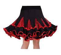 Femmes Taille Haute Jupe de Danse Latine Salle de Bal Salsa Tango Rumba Cha Cha Ébouriffer Grande Taille Pratique Robe de Danse (Rouge, Taille Asiatique 3XL)