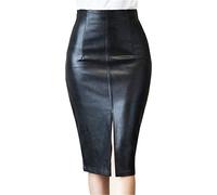 Femmes Taille Haute Sexy Midi PU Cuir Jupes Split Wrap Similicuir Jupes Longueur genou Jupe crayon, Schwarz, XS-S