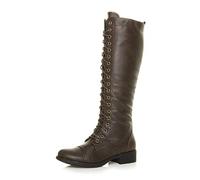 Femmes talon bas hauteur du genou mollet armée lacer bottes militaires pointure 6 39 Marron