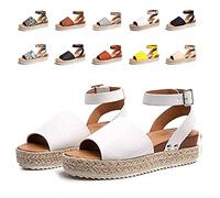 Femmes Talon Compensées Plateforme Sandales, Morbuy Casual Rome Plate Bout Ouvert Slip-on Chaussures Talon 5.6 CM Été Mode Grande Taille Open Toe Non-Slip Confortable Flip Flop (39,Blanc)