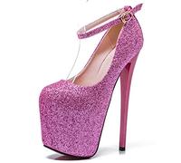 Femmes Talons Hauts 19CM / 7.5 '' Talon Aiguille Paillettes Plate-Forme Pompes, Chaussures De Robe De Soirée De Mariage, Sexy Pole Dance Stripper Club Talons, Unisexe Plus La Taille,Rose,40