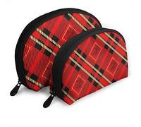 Femmes Tartan Plaid Motif Sans Couture Rouge Et Noir Couleur Voyage Cosmétique Sacs Étanche 2PC Maquillage Pochette Cosmétique Et Articles De Toilette Organisateur Sac Portable Voyage Trousse De Toi