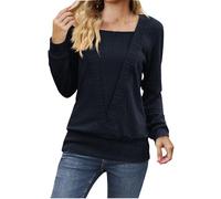 Femmes Tee Shirt Manches Longues Automne Hiver Pull Décontracté Col Carré Tricot Tops Grande Taille Couleur Unie Basic Haut Coupe Ajustée Doux Casual Loose Vêtements de Détente pour Les Vacances