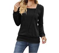Femmes Tee Shirt Manches Longues Automne Hiver Pull Décontracté Col Carré Tricot Tops Grande Taille Couleur Unie Basic Haut Coupe Ajustée Doux Casual Loose Vêtements de Détente pour Les Vacances