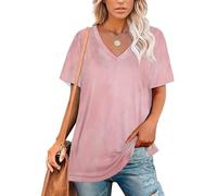 Femmes Texture Aquarelle T-Shirt Mode Décontracté Col en V À Manches Courtes Glam Rock Rétro Été Hauts Basique T-Shirts, Rose Clair