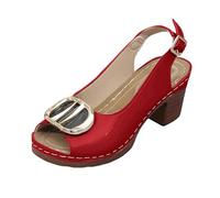 Femmes Thick Heel Fish Mouth High Heels Fashion Leather Outer Wear Spring And Summer Casual Sandals Bottes Hauteur Genou Marron (Red, 36)