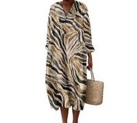 Femmes Tigre Léopard Zèbre Paon Serpent Robe de Plage Imprimée en 3D Col en V Manches Longues Ample Boho Maxi Robes