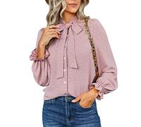 Femmes Tops Puff Chemisier À Manches Longues Élastique Manchette Irrégulière Noeud Papillon Chemises Élégant Casual Tops Lâche Casual Swiss Dot Blouse Simple Poitrine(M-Rose foncé)