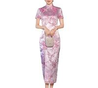 Femmes Traditionnelles Chinoises Longues Cheongsam Fleur De Prunier Rose Robe De Soirée Cheongsam De Demoiselle d'honneur, Rose, XXL
