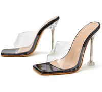 Femmes Transparent Stiletto Talon Haut Sandales Bout Ouvert Mules Chaussures Pantoufles D’été Mode Sexy Party Talons Hauts Sandales Chaussures Habillées, Apricot, 6.5 UK