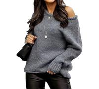 Femmes tricoté Hors épaule Pullover Couleur Solide Ribbed tricoté Oversized Manches Longues Tops légers tricotés