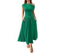 Femmes Une épaule Mince Swing Robes Formelles élégantes plissées avec Poches Robe Longue à Taille Haute