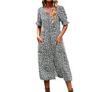 Femmes une ligne robe V décolleté robe de fleur- Robe longue femme abondante en maille robe mignonne tournesol chic et élégante robe de salopette style ethnique, Noir , XL