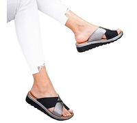 Femmes Valgus Bunion Pied Correcteur Sandales en Cuir PU Plat Gros Orteil Os Orthopédique avec Support De La Voûte pour Soulager La Douleur Symptômes D'oignon, Rougeur du Pied Douleur Et G