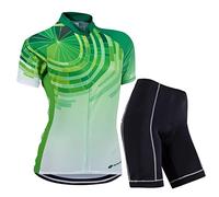 Femmes Vélo Cyclisme Respirant à séchage Rapide Maillots Set, Jersey Cycle Manches Courtes Veste + 3D Coussin Rembourré Serré Shorts Pantalon (Citron Vert, XL)