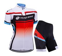 Femmes Vélo Cyclisme Respirant à séchage Rapide Maillots Set, Jersey Cycle Manches Courtes Veste + 3D Coussin Rembourré Serré Shorts Pantalon (Fourchette, S)