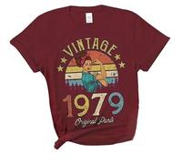 Femmes Vintage 1979 Original Parties Imprimé O Neck T-Shirt 45 Ans Anniversaire Manches Courtes Dames Mère Maman Femme Cadeau Pull Tops