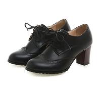 bbruriy Femmes Vintage Petites Chaussures en Cuir Lolita Chaussures en Cuir Classique à Lacets Gros Talon Moyen Bout Rond Oxfords Robe fête Pompe Chaussures,Noir,39