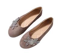 Femmes Vintage Suede Flats Elegant Strass Applique Dress Shoes Convient pour Banquets Soirées Dates, café, 37.5 EU