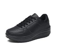 Femmes Wedge Heeled Mode Sneaker Faux Cuir Plate-Forme Chaussures Rocker Sole Chaussures De Marche À Lacets Chaussures De Fitness
