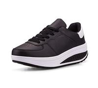 Femmes Wedge Heeled Mode Sneaker Faux Cuir Plate-Forme Chaussures Rocker Sole Chaussures De Marche À Lacets Chaussures De Fitness