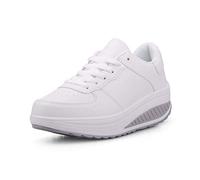 Femmes Wedge Heeled Mode Sneaker Faux Cuir Plate-Forme Chaussures Rocker Sole Chaussures De Marche À Lacets Chaussures De Fitness 40 EU